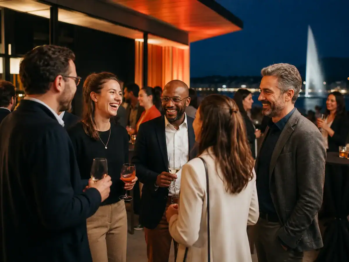 Collaborateurs réunis pendant une soirée d’entreprise à Genève