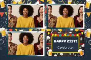 Variante format paysage 6x4, 3 photos et orientation paysage du design photobooth Chalkboard Bunting Birthday Polaroid pour Vivabox