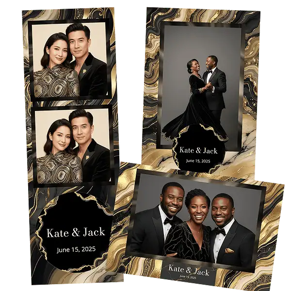 Design photobooth Black Gold Agate Luxury pour Vivabox et Miroir