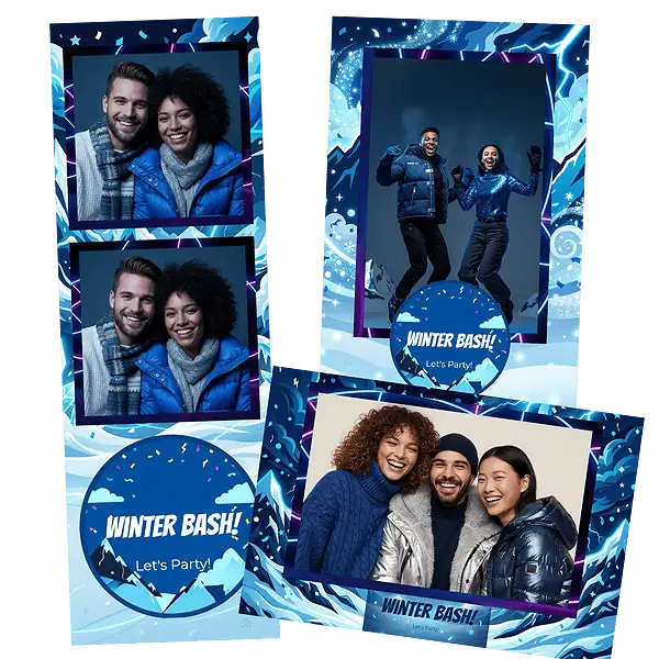 Design photobooth Electric Blue Winter Bash pour Vivabox et Miroir