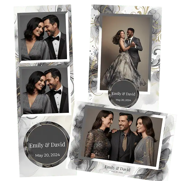 Design photobooth Charcoal Watercolor Wedding pour Vivabox et Miroir