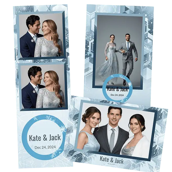 Design photobooth Icy Blue Geometric Wedding pour Vivabox et Miroir