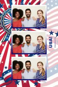 Variante format portrait 4x6, 3 photos et orientation paysage du design photobooth Red White Blue Stars Stripes pour Miroir Magique