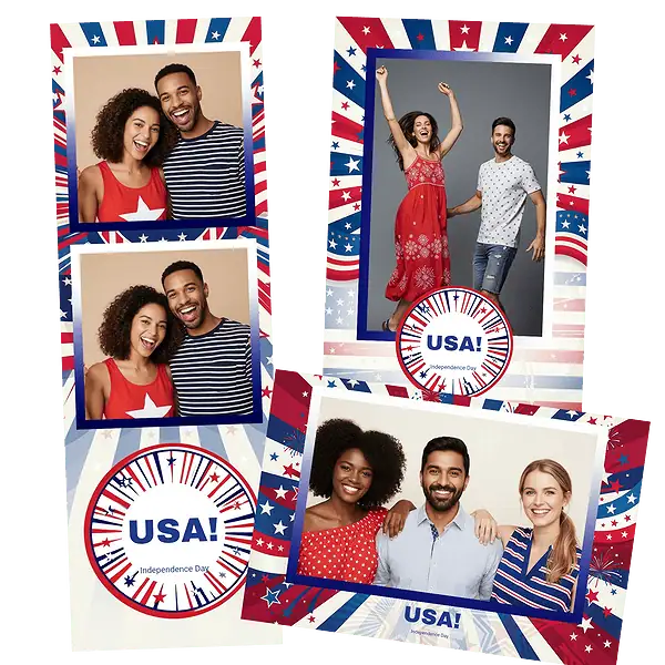 Design photobooth Red White Blue Stars Stripes pour Vivabox et Miroir