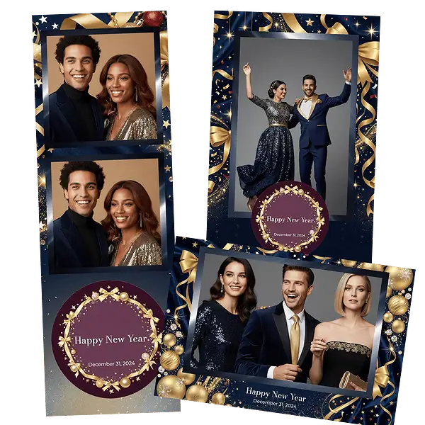 Design photobooth Glamorous Navy Gold New Year pour Vivabox et Miroir