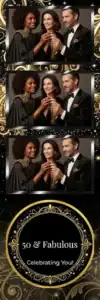 Variante bande 2x6, 3 photos et orientation paysage du design photobooth Black Gold Glitter Birthday pour Vivabox