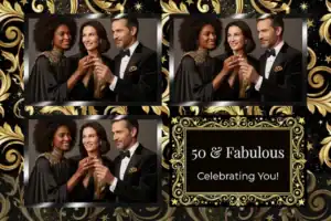 Variante format paysage 6x4, 3 photos et orientation paysage du design photobooth Black Gold Glitter Birthday pour Vivabox