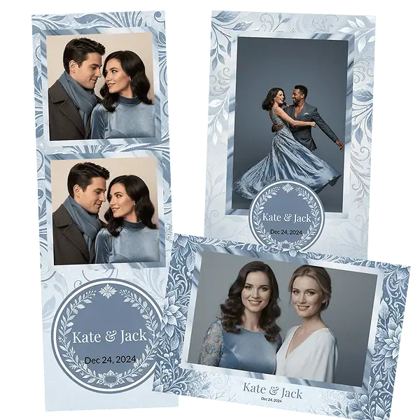 Design photobooth Dusty Blue Winter Floral pour Vivabox et Miroir