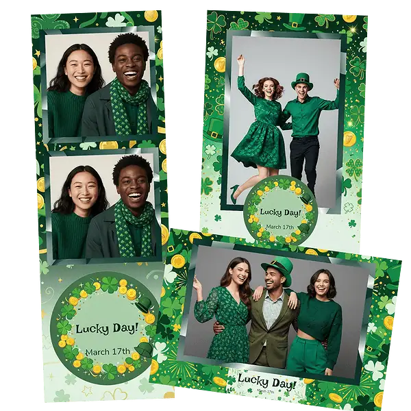Design photobooth Saint Patricks Day Lucky Shamrocks pour Vivabox et Miroir
