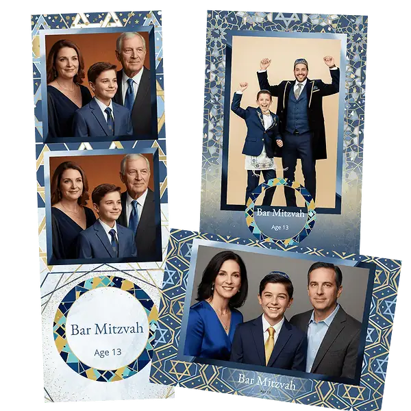 Design photobooth Blue Geometric Bar Mitzvah pour Vivabox et Miroir