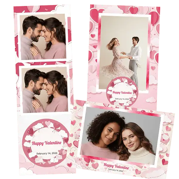 Design photobooth Pink Paper Hearts Clouds pour Vivabox et Miroir