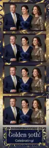 Variante bande 2x6, 4 photos et orientation paysage du design photobooth Blue Gold 50th Birthday pour Vivabox