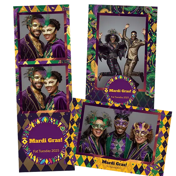 Design photobooth Mardi Gras Harlequin Celebration pour Vivabox et Miroir