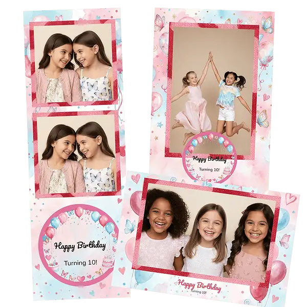 Design photobooth Pink Watercolor Balloons Cake pour Vivabox et Miroir
