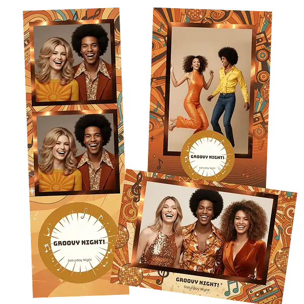 Design photobooth Retro 70s Disco Music pour Vivabox et Miroir