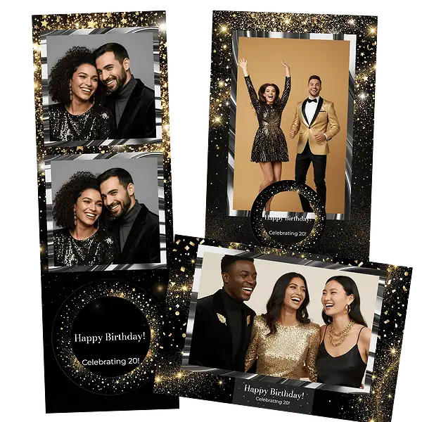 Design photobooth Glamorous Gold Sparkle Night pour Vivabox et Miroir