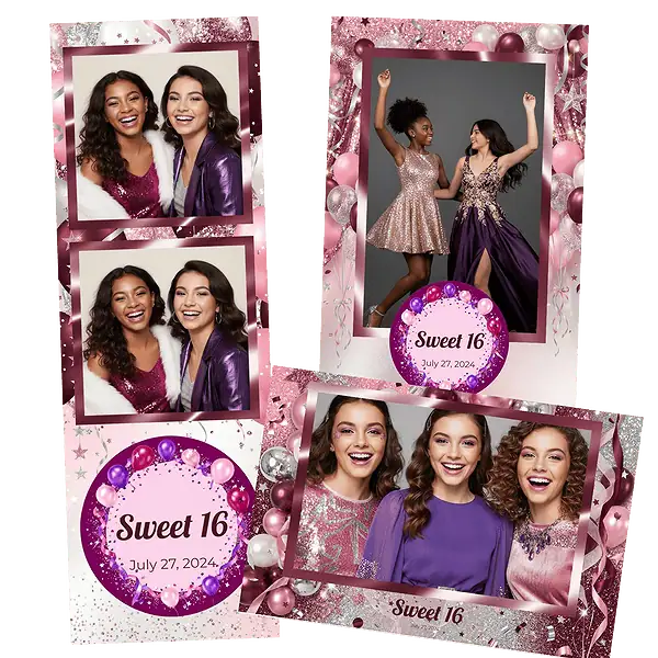 Design photobooth Glamorous Sweet 16 Glitter pour Vivabox et Miroir