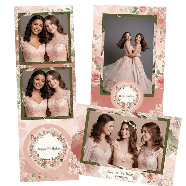 Design photobooth Pink Floral Quinceaera pour Vivabox et Miroir