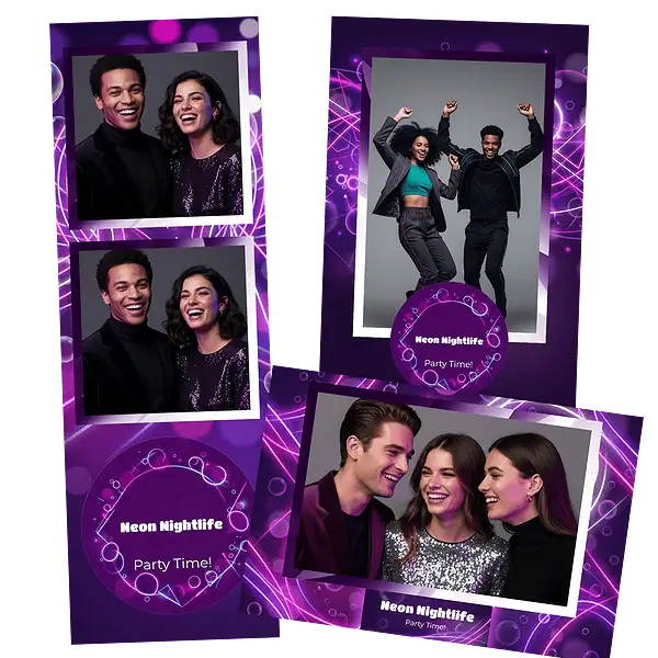 Design photobooth Neon Nightlife Party pour Vivabox et Miroir