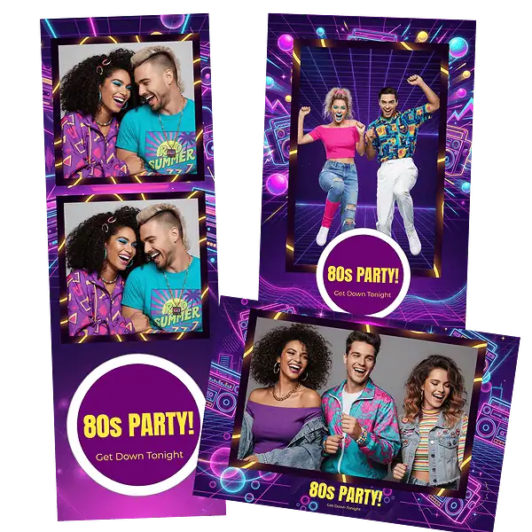 Design photobooth Neon 80s Boombox Party pour Vivabox et Miroir