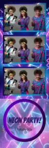 Variante bande 2x6, 3 photos et orientation paysage du design photobooth Neon Geometric Rock Party pour Vivabox