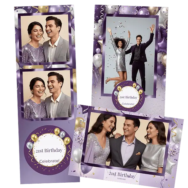 Design photobooth Purple Silver Balloon Birthday pour Vivabox et Miroir
