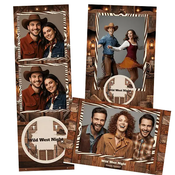Design photobooth Rustic Western Saloon Night pour Vivabox et Miroir