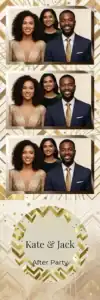 Variante bande 2x6, 3 photos et orientation paysage du design photobooth Gold Chevron Wedding Bokeh pour Vivabox