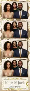 Variante bande 2x6, 4 photos et orientation paysage du design photobooth Gold Chevron Wedding Bokeh pour Vivabox