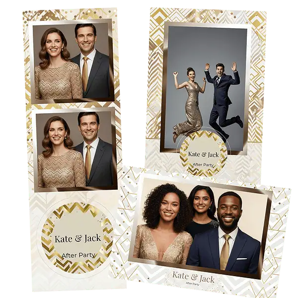 Design photobooth Gold Chevron Wedding Bokeh pour Vivabox et Miroir