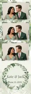 Variante bande 2x6, 3 photos et orientation paysage du design photobooth Green Watercolor Leaf Wedding pour Vivabox