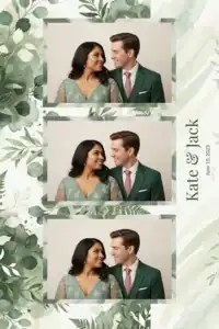 Variante format portrait 4x6, 3 photos et orientation paysage du design photobooth Green Watercolor Leaf Wedding pour Miroir Magique