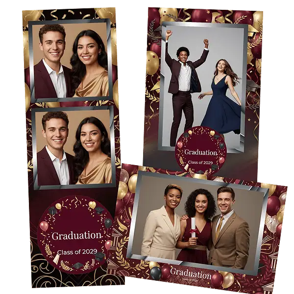 Design photobooth Burgundy Gold Graduation Celebration pour Vivabox et Miroir