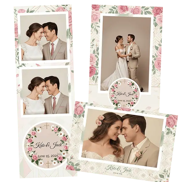 Design photobooth Romantic Pink Rose Wedding pour Vivabox et Miroir