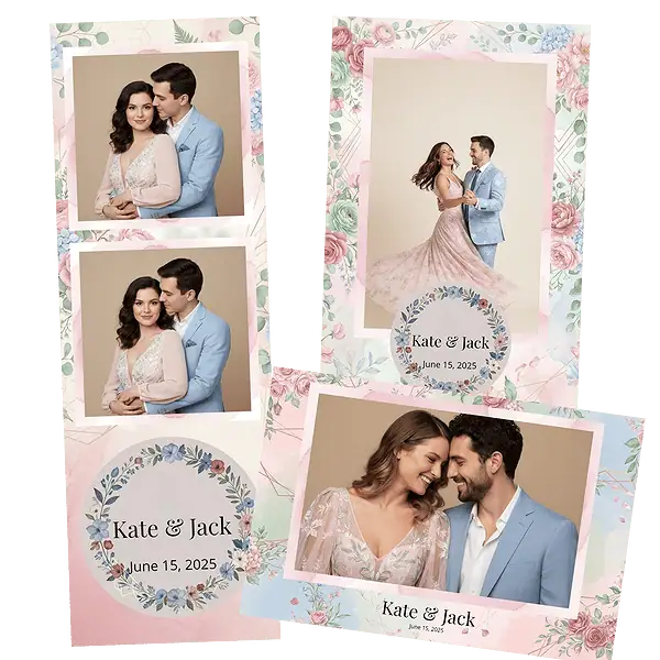 Design photobooth Romantic Pastel Floral Wedding pour Vivabox et Miroir