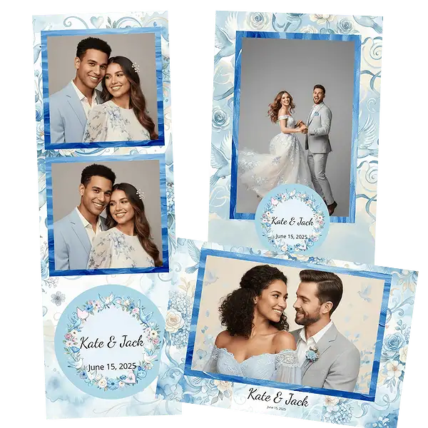 Design photobooth Soft Blue Watercolor Doves pour Vivabox et Miroir