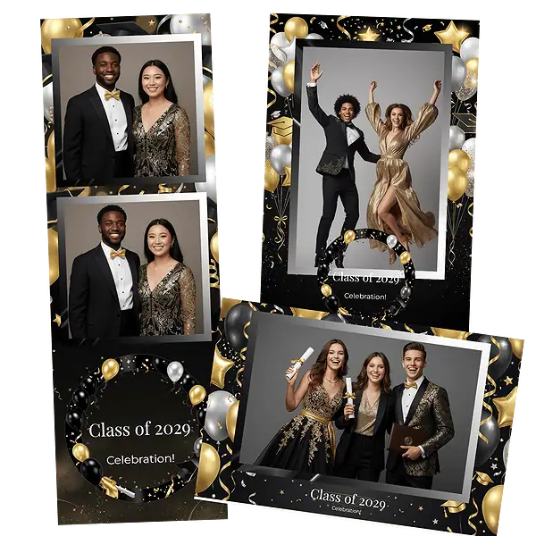Design photobooth Glamorous Black Gold Graduation pour Vivabox et Miroir