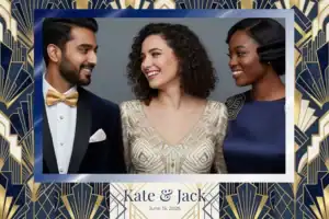 Variante format paysage 6x4, 1 photo et orientation paysage du design photobooth Gold Geometric Wedding Template pour Vivabox