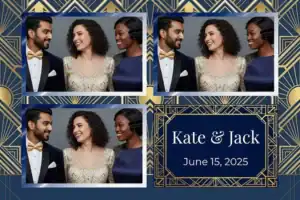 Variante format paysage 6x4, 3 photos et orientation paysage du design photobooth Gold Geometric Wedding Template pour Vivabox