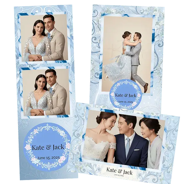 Design photobooth Serene Blue Cross Wedding pour Vivabox et Miroir