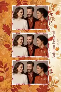 Variante format portrait 4x6, 3 photos et orientation paysage du design photobooth Orange Leaf Autumn Frame pour Miroir Magique