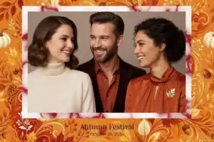 Variante format paysage 6x4, 1 photo et orientation paysage du design photobooth Orange Leaf Autumn Frame pour Vivabox