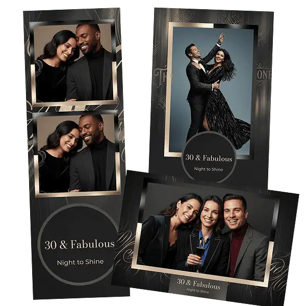 Design photobooth Sophisticated Dark 30th Birthday pour Vivabox et Miroir