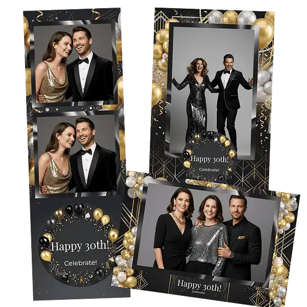 Design photobooth Glamorous Gold Silver Balloons pour Vivabox et Miroir
