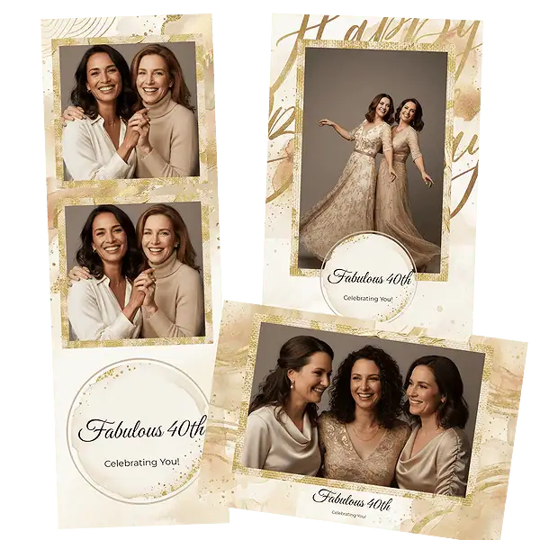 Design photobooth Elegant Gold Fabulous 40th Birthday pour Vivabox et Miroir