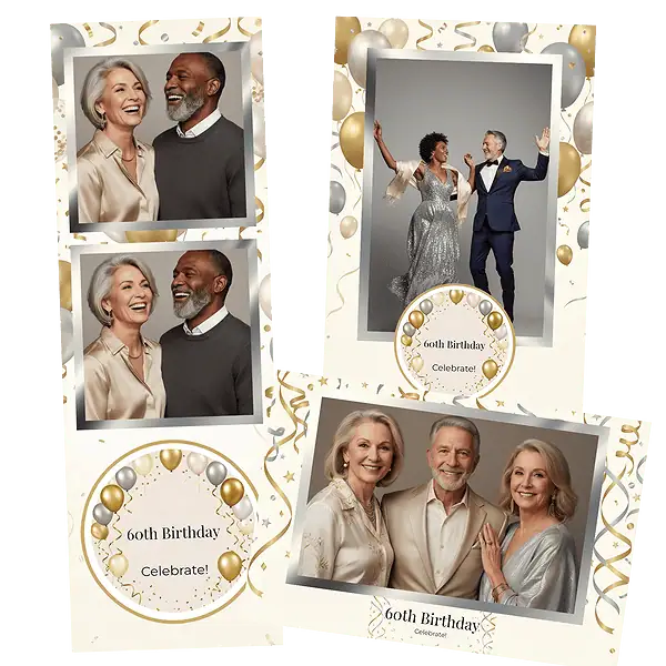 Design photobooth Golden Milestone Birthday pour Vivabox et Miroir