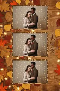 Variante format portrait 4x6, 3 photos et orientation paysage du design photobooth Wooden Leaves String Lights Wedding pour Miroir Magique