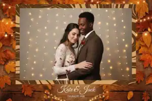 Variante format paysage 6x4, 1 photo et orientation paysage du design photobooth Wooden Leaves String Lights Wedding pour Vivabox