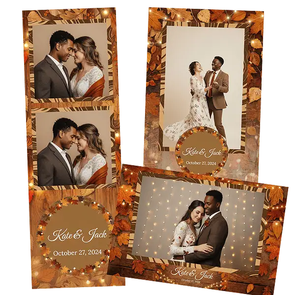 Design photobooth Wooden Leaves String Lights Wedding pour Vivabox et Miroir