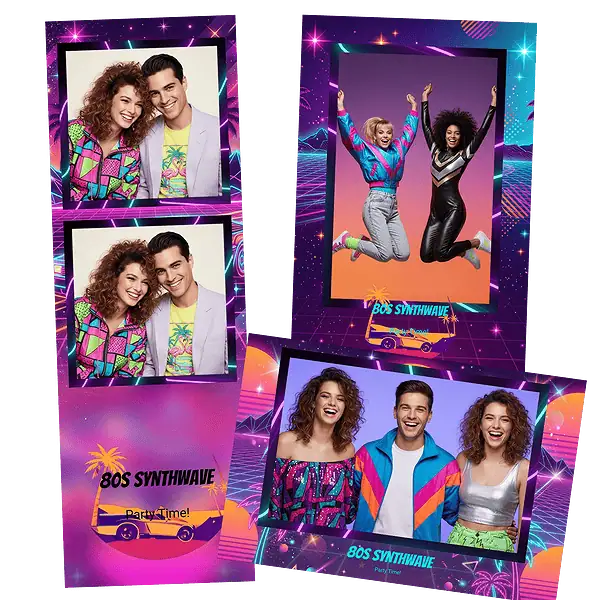 Design photobooth Retro 80s Synthwave Party pour Vivabox et Miroir
